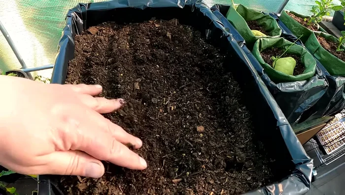 For a self-wicking system, place sandbags filled with soil inside the container.