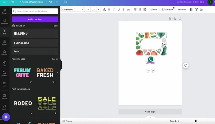 Add text (plant name) and customize font, size, and color to match the background.