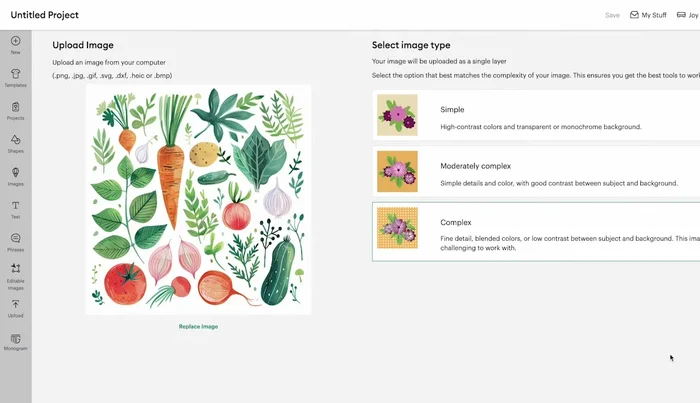 Upload your garden pattern to Cricut Design Space.