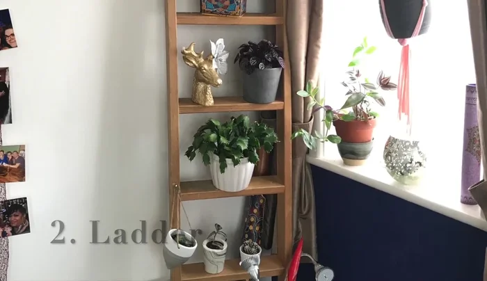 Lean a ladder against the wall, ensuring stability.