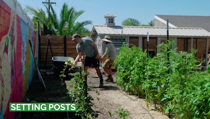 Dig holes for the 4x4 posts using a power planter and shovel. Holes should be about 1.5 to 2 feet deep.