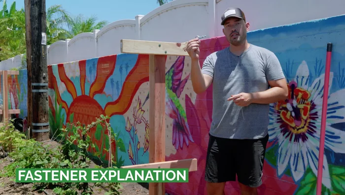 Thread the galvanized wire through the eye hook, around the post, and then through the wire anchor on the opposite post. Tighten securely. Repeat for additional wire levels as needed.