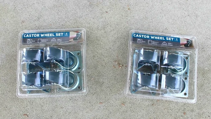 Attach the caster wheels using screws.